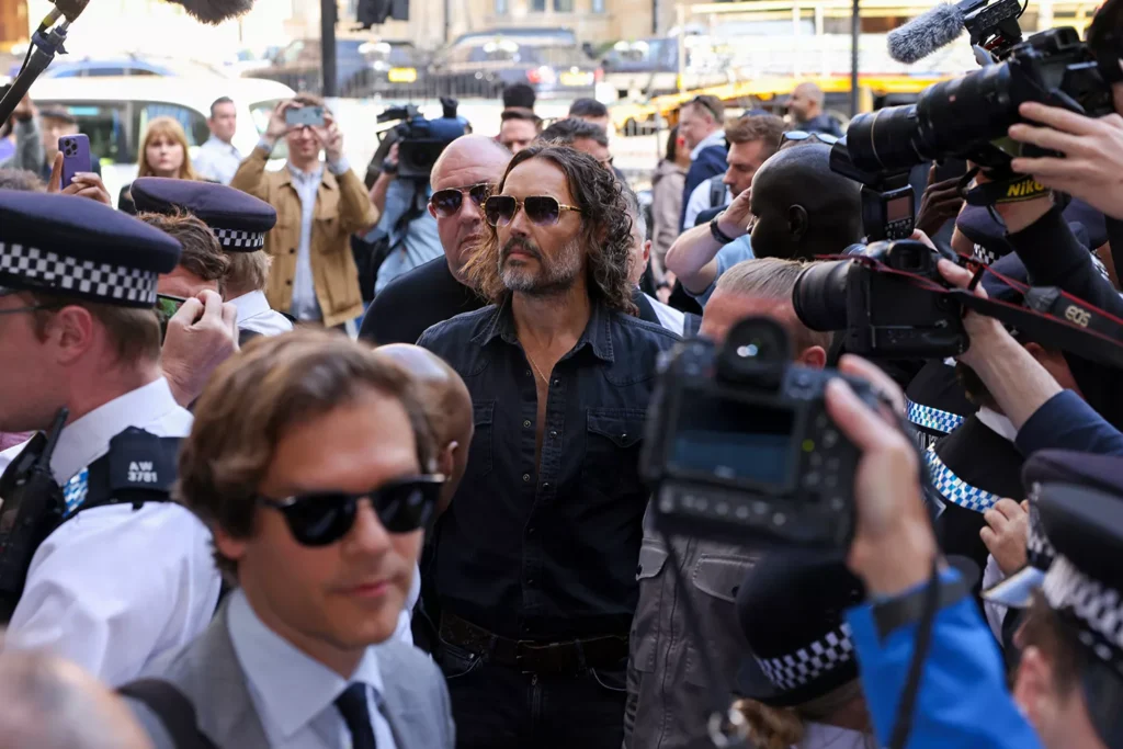 Russell Brand arrives at Westminster Magistrates' Court